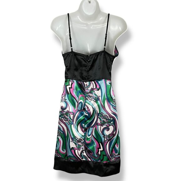 Vintage Y2K Dress Retro Print Flower Power V-Neck Mini A-Line Sleeveless Black - Picture 2 of 13